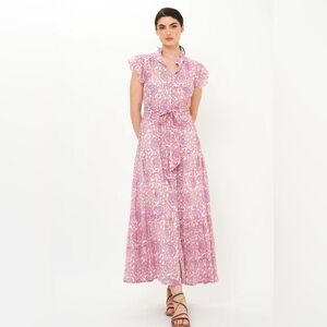 OLIPHANT Tuckernuck Ruffle Collar Button Maxi Dress in Malta Pink XS